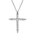 Collier en argent rhodi&eacute; cha&icirc;ne avec pendentif croix avec oxydes blancs sertis 25 x 31mm longueur 38+4cm Artemare