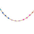 Collier en argent et dorure jaune rang&eacute;e d'oxydes multicolores d&eacute;grad&eacute; rose &agrave; vert arc-en-ciel longueur 40+5cm