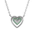 Collier en argent rhodi&eacute; cha&icirc;ne avec pendentif coeur et oxydes verts longueur 40+4cm