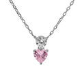 Collier en argent rhodi&eacute; cha&icirc;ne avec pendentif coeur avec oxyde rose et blanc longueur 40+4cm Artemare