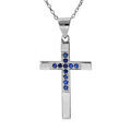 Collier en argent rhodi&eacute; cha&icirc;ne avec pendentif croix et oxydes bleu longueur 40+4cm Artemare