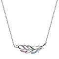 Collier en argent rhodi&eacute; cha&icirc;ne avec feuillage avec oxydes multi couleurs longueur 40+4cm Artemare