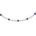 Collier en argent rhodi&eacute; rang&eacute;e perles 3mm blanche de synth&egrave;se et perles bleues longueur 38+4cm