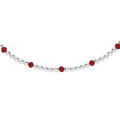 Collier en argent rhodi&eacute; rang&eacute;e perles 3mm blanche de synth&egrave;se et perles rouges longueur 38+4cm Artemare