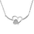 Collier en argent rhodi&eacute; cha&icirc;ne avec coeur &eacute;vid&eacute; et coeur pav&eacute; d'oxyde blanc longueur 42+3cm Artemare