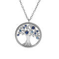 Collier en argent rhodi&eacute; cha&icirc;ne avec pendentif motif arbre de vie contour perl&eacute; et oxydes d&eacute;grad&eacute; bleu 42+3cm