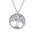 Collier en argent rhodi&eacute; cha&icirc;ne avec pendentif motif arbre de vie contour perl&eacute; et oxydes violet 42+3cm Artemare