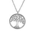 Colliers sur Artemare : Collier en argent rhodi&eacute; cha&icirc;ne avec pendentif motif arbre de vie contour perl&eacute; et oxydes blancs 42+3cm