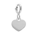 Pendentif Charms en argent rhodi&eacute; pampille coeur sur fermoir anneau ressort