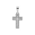 Pendentif en argent rhodi&eacute; croix avec oxydes blancs et croix lisse relief 17 x 16mm Artemare
