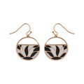 Boucles d'oreille Stella Mia acier et PVD rose ronde motif v&eacute;g&eacute;tal avec r&eacute;sine blanche et noire fermoir crochet