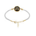 Bracelets sur Artemare : Bracelet Stella Mia en acier et PVD dor&eacute; cordon blanc pastille ronde motif v&eacute;g&eacute;tal tons noirs et nacre blanche 16+3cm