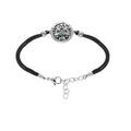 Bracelet Stella Mia en acier cordon noir pastille ronde motif v&eacute;g&eacute;tal nacre blanche 16+3cm Artemare