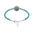 Bracelet Stella Mia en acier cordon turquoise pastille ronde motif v&eacute;g&eacute;tal nacre blanche 16+3cm Artemare