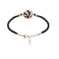 Bracelet Stella Mia en acier et PVD rose avec cordon noir pastille ronde motif v&eacute;g&eacute;tal blancs et noirs 16+3cm Artemare