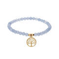Bracelet extensible en acier et PVD jaune perles 4mm pierres naturelles Agate bleu clair et pampille arbre de vie Artemare