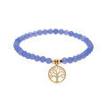 Bracelet extensible en acier et PVD jaune perles 4mm pierres naturelles Agate bleu et pampille arbre de vie