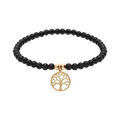 Bracelet extensible en acier et PVD jaune perles 4mm pierres naturelles Agate noire et pampille arbre de vie Artemare