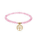Bracelets sur Artemare : Bracelet extensible en acier et PVD jaune perles 4mm pierres naturelles Agate rose et pampille arbre de vie