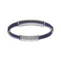 Bracelet en acier et c&acirc;ble cuir v&eacute;ritable tress&eacute; couleur bleu 20+1cm double fermoir
