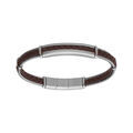 Bracelet en acier et c&acirc;ble cuir v&eacute;ritable tress&eacute; couleur marron 20+1cm double fermoir Artemare
