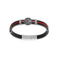 Bracelet en acier et caoutchouc noir avec cordon rouge pastille motif arbre de vie 20+1cm double fermoir Artemare
