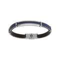 Bracelet en acier et cuir v&eacute;ritable couleur bleu 21cm r&eacute;glable