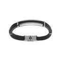 Bracelet en acier et cuir v&eacute;ritable noir 21cm r&eacute;glable Artemare