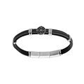 Bracelet en acier et cuir noir, cordon noir et pastille motif roue 20+1cm double fermoir Artemare