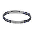 Bracelet en acier cordon bleu et noir avect c&acirc;ble gris longueur 20+1cm double fermoir Artemare