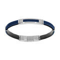 Bracelet en acier 3 c&acirc;bles bleus doublure cuir noir longueur 20+1cm double fermoir