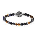 Bracelet extensible en acier perles Oeil de Tigre et Sodalite v&eacute;ritable avec pastille motif arbre de vie