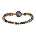 Bracelet extensible en acier perles Oeil de Tigre avec pastille motif arbre de vie