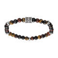 Bracelet extensible en acier perles Oeil de Tigre v&eacute;ritable et perle tube motifs cisel&eacute;s Artemare