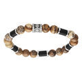 Bracelet extensible en acier perles Paesina et Agate noire