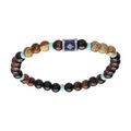 Bracelets sur Artemare : Bracelet extensible en acier perles Oeil de Tigre et Paesina avec rondelles couleur turquoise