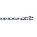 Bracelet en acier maille 1+3 largeur 4mm PVD bross&eacute; aspect patin&eacute; chanfrein bleu longueur 19cm