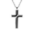 Collier en acier cha&icirc;ne maille for&ccedil;at avec pendentif croix 35 x 25mm motifs noirs longueur 55+5cm Artemare