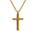 Collier en acier et PVD dor&eacute; cha&icirc;ne maille for&ccedil;at avec pendentif croix 33 x 17mm - longueur 55+5cm Artemare