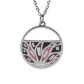 Colliers sur Artemare : Collier Stella Mia en acier cha&icirc;ne avec pendentif rond motifs tons rose et nacre blanche longueur 45+5cm