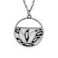 Collier Stella Mia en acier cha&icirc;ne avec pendentif rond motifs nacre blanche et noirs longueur 45+5cm