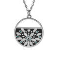 Collier Stella Mia en acier cha&icirc;ne avec pendentif rond diam&egrave;tre 22mm motifs p&eacute;tales en r&eacute;sine et nacre - 45+5cm