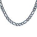 Collier en acier maille 1+3 largeur 4mm PVD bross&eacute; aspect patin&eacute; chanfrein bleu longueur 50cm Artemare