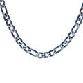 Collier en acier maille 1+3 largeur 4mm PVD bross&eacute; aspect patin&eacute; chanfrein bleu longueur 55cm Artemare