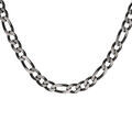 Collier en acier maille 1+3 largeur 4mm PVD bross&eacute; aspect patin&eacute; chanfrein noir longueur 55cm
