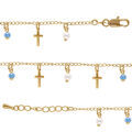 Bracelet en plaqu&eacute; or pampilles croix et perles blanche et bleu 16+3cm Artemare