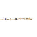 Bracelet en plaqu&eacute; or maillons forme de croix et oxydes bleus 16+3cm