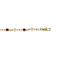 Bracelet en plaqu&eacute; or maillons forme de croix et oxydes rouge 16+3cm