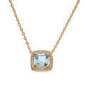 Collier en plaqu&eacute; or massif cha&icirc;ne avec pierre carr&eacute; Topaze bleue v&eacute;ritable contour oxydes blancs sertis 40+5cm Artemare