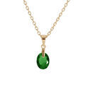 Collier en plaqu&eacute; or cha&icirc;ne avec pendentif goutte oxyde vert fonc&eacute; facet&eacute; 40+5cm